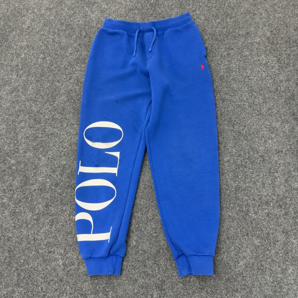 Polo Ralph Lauren Sweatpants Boys L Blue Cotton Graphic Joggers Sportswear